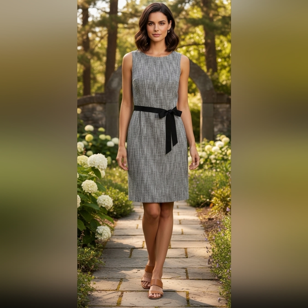 Talbots black and white lined cotton/linen blend dress,size 14, NWOT